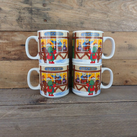 Vintage Set of Four Grant Howard The Toy Maker Christmas Holiday Mugs Korea - Picture 1 of 9